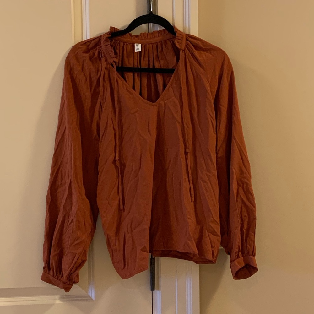 Embroidered Rust Long Sleeve Blouse